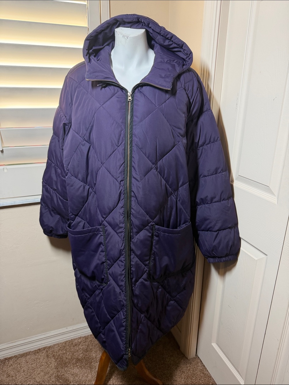Lands' End Quilted Hooded Puffer Coat in Deep Purple 2X. Pockets. Double Zip